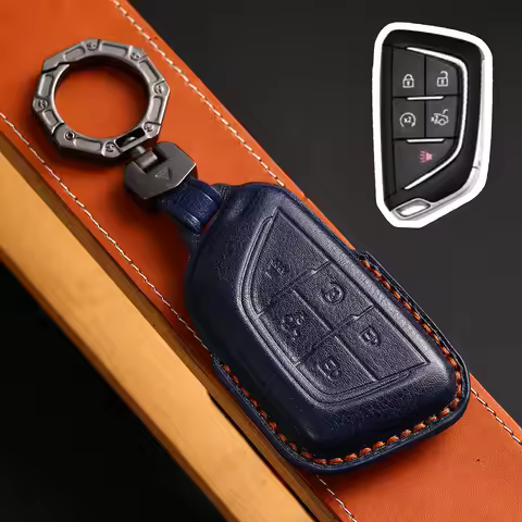 5 Bottons Leather Car Key Fob Case Cover Shell for Cadillac CT4 CT4-V CT5 C8 Corvette LYRIQ 2022 202