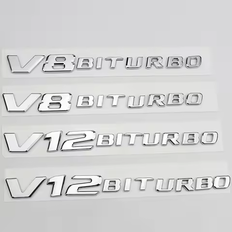 3D ABS V12 V8 BITURBO Letters Car Side Fender Badge Emblem Sticker For Mercedes Benz AMG C63 E63 W21