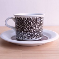 Arabia Faenza 巧克力色小花咖啡老件杯盤組