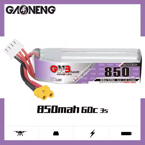 GAONENG GNB 3S 11.4V 850mAh 60C/120 XT30 LiPo Battery Long Range For Brushless LiHV Drones 1.6 to 2 