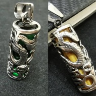 Stainless Steel 10x27mm Tiger Eye/Green Glass Stone Inlay Dragon Pendant.