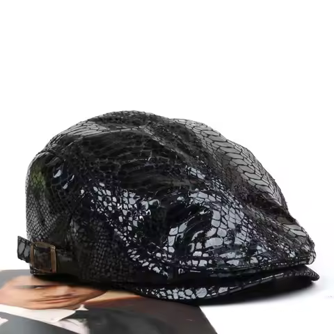 Fashion Accessories Leather Peaked Cap Men Women Winter Trendy Korean Patent Leather Sheepskin Newsb