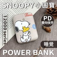 SNOOPY史努比 小圓寶 PD20W+QC USB-C雙向快充 12000series 行動電源-睡覺