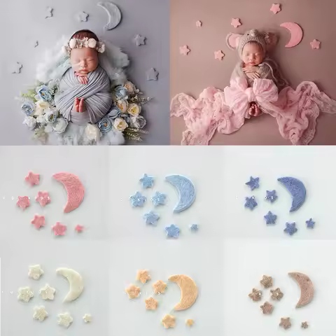 7pcs Wool Felt Stars and Moon Newborn Photography Props Background Mini Accessories Atmospheric Moon