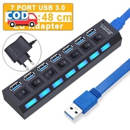 USB Hub 7 Port 3.0 High Speed Extender With On Off Switch Power Adapter Additional External USB Port