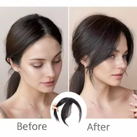 Anemone Real Naturally Center Part Bangs Clips on Human Hair Fringe Hairline False Bangs for Women T