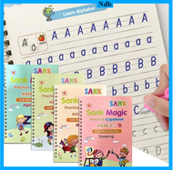 Ndb 4 Books/Sets of Childrens Magic Books Reusable 3D Calligraphy Copybooks English Number Lettering