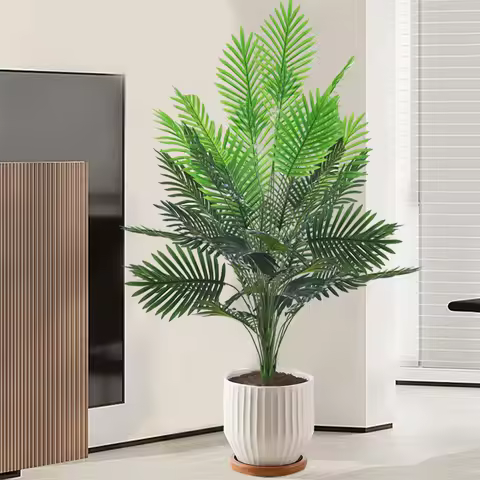 86-120cm Large Artificial Palm Tree Tropical Fake Plants Green Plastic Palm Leafs Big Monstera Tree