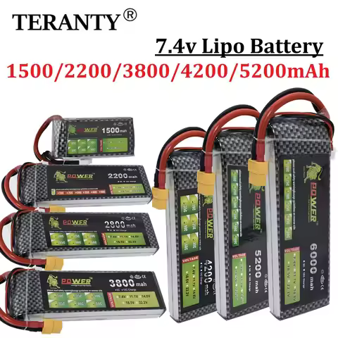 7.4V Lipo Battery 2S 1500mah 2200mah 3000mah 3800mah 4200mah 5200mah 6000mah 10400mah 7.4V Dean T XT