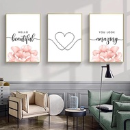 Frames Contemporary Fashion Pink Flower Canvas Poster Text Quotes Wall Print Beauty Heart Art Painting Modern Home Room Decoration Picture