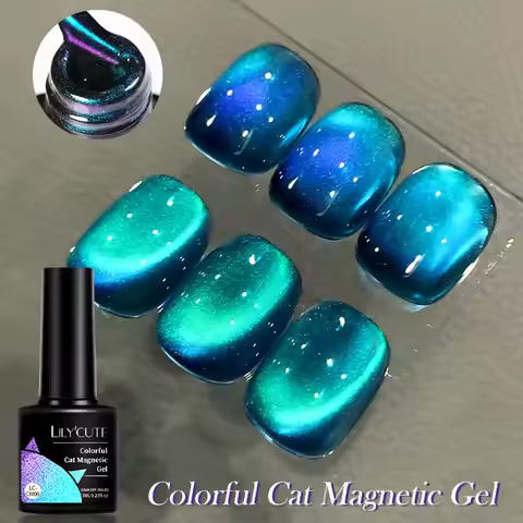 LILYCUTE 7ML Ocean Blue Cat Magnetic Gel Nail Polish Sparkling Glimmer Gel Polish Semi Permanent UV 