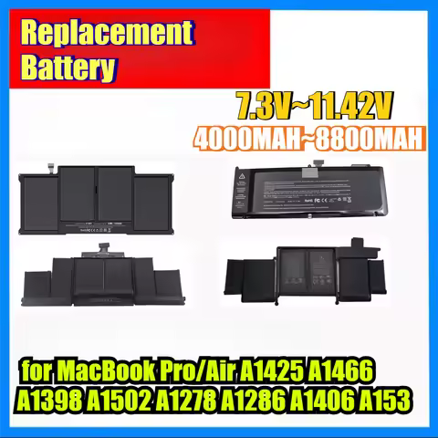 8800mAh 7.3V~11.42VHigh Capacity Replacement Battery for MacBook Pro/Air A1425 A1466 A1398 A1502 A12