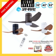 SAMAIRE Ceiling Fan 32" / 42" / 52" 3 Blades HUGGER  DC Ceiling Fan + Remote + Optional 20W OSRAM Di