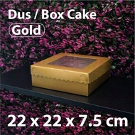 Dus Emas 22 x 22 x 7.5 cm dengan Mika - Box Kue - Gold Cake Box
