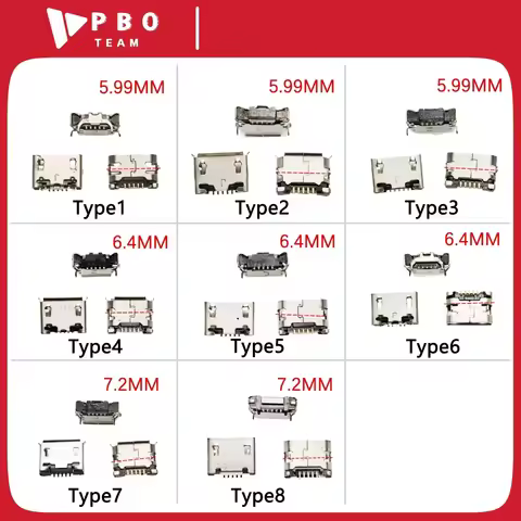 100pcs Micro USB mini Connector 5pin 5.9mm 6.4mm 7.2mm short needle 5P V8 Port DIP2 Data port Chargi