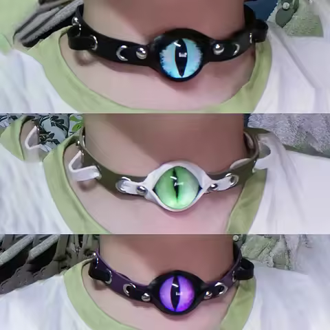 Punk Aesthetic Cool Evil Eyes Choker Leather Accessories Necklace Pink Harajuku Goth Necklace Women 
