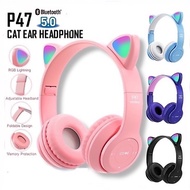 P47M Cat Ear Headphone Cute LED Light Bluetooth Cat Headphones Extra Bass Wireless Headset