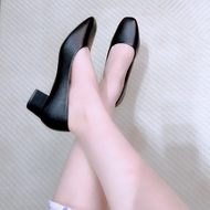 Giày Công Sở Nữ Cao Gót 3 Phân Đế Vuông Guốc Tiếp Viên Hàng Không Nữ Mũi Vuông Da mềm NUDDO NU008