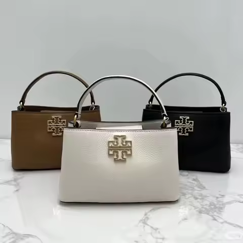 Women's TORY BURCH‌ Britten Mini Lady Bag, Pebbled Leather Top Handle Satchel Crossbody Bag, Fashion
