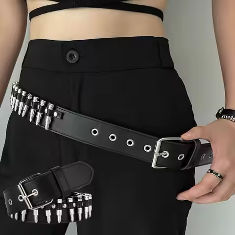 Fashion Sturdy Punk Bullet Rivet Belt Men Women Punk Hardware Jeans Belt Y2K Leather Waistband Women