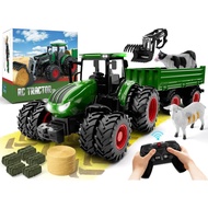 Remote Control Tractor Toy, Kids RC Tractor Set & Truck and Trailer Front Loader