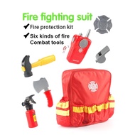 § 7 Pieces Cosplay Firefighter Costume Fireman Suit Enlightenment For Kids Halloween Dress Up With
