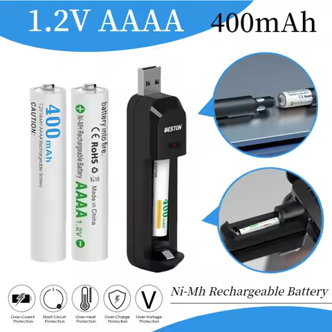 1.2V AAAA Rechargeable Battery 400mAh with Charger for Stylus Glucose Meter Ni-MH LSD Long Life Ni-M