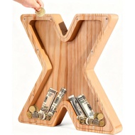 Bemaystar Letter Piggy Bank for Kids-Kids Piggy Bank for Boys Girls, 9 Inch Wooden Coin Bank Money B