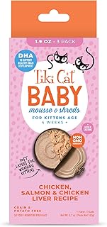 Tiki Cat Baby Mousse & Shreds, Chicken, Salmon, and Chicken Liver, High-Protein, Wet Cat Food for Ki