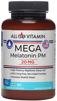 Mega-Melatonin PM 20mg, High Potency, 180 Vegetarian Capsules, Clean-Formulated, Non-GMO, Gluten Fre