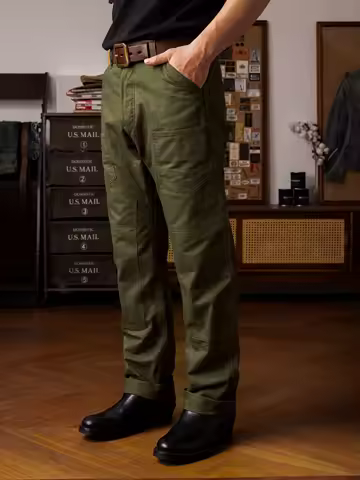 Red Tornado Derrickman Chinos Vintage Workwear Style Double-Knee Motorcycle Pants