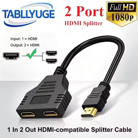 1 In 2 Out HDMI-compatible Splitter Cable Dual Port HDMI-Compatible Cable Y Splitter Adapter 1080P f
