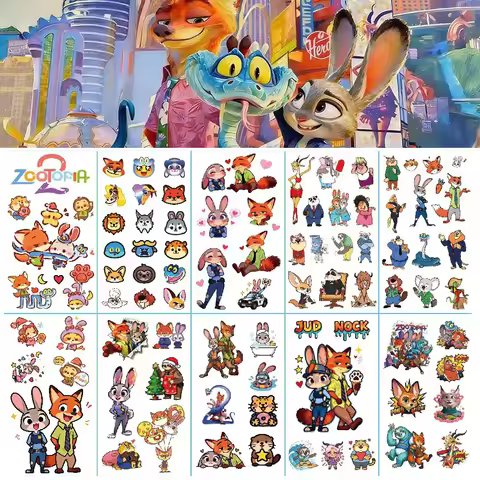 10Pcs/set Kawaii Cartoon Disney Zootopia 2 Judy Nick Temporary Tattoo Stickers For Body Art Tattoo P