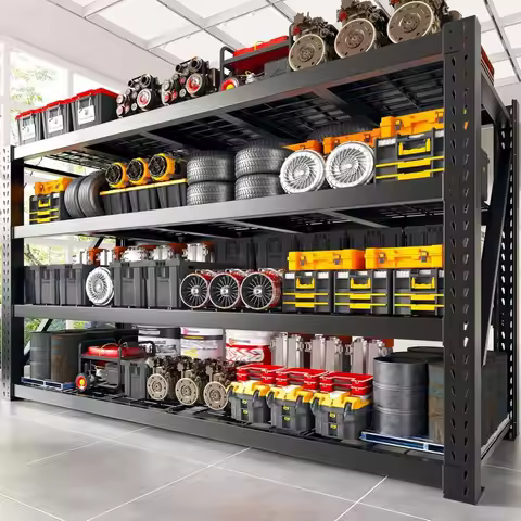 77 W Storage Shelves Heavy Duty Garage Shelving 8000LBS 4 Tier Metal Shelving Unit, Adjustable Shelv