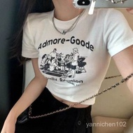Dim Sum Meow American Women's Clothing Short t-Shirt Hot Girl Summer y2k Retro Hong Kong Style Print