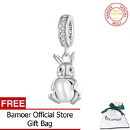 BAMOER 925เงินสเตอร์ลิงจี้กระต่ายเสน่ห์ลูกปัดไข่มุกธรรมชาติสำหรับผู้หญิงสร้อยข้อมือและสร้อยคอ DIY BS