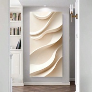 1pc Abstract Large Wall Art - Minimalist Beige & White Smooth Curves Canvas Print, Modern Wavy Lines