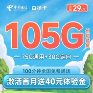 中国电信 电信流量卡5G手机卡不限速纯流量卡百香卡木棉卡白杨卡宇飞卡上网卡 白杨卡29元月租105G+100分钟