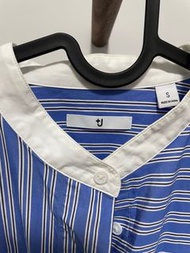 UNIQLO +J聯名系列立領 藍色條紋襯衫 合身  不對稱設計 S