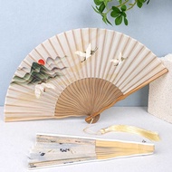 Silk Art Hall Crane Silk Folding Fan Women's Portable Chinese Female Fan Overseas Gift Fan Craft Fem