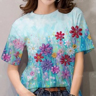 เสื้อสงกรานต์2567 เสื้อสงกรานต์ แฟชั่นผู้หญิงเสื้อยืดลายดอกไม้ออกแบบเสื้อยืดแขนสั้น