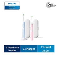 Philips ProtectiveClean 4300 Sonic Electric Toothbrush bundle - Pink and Blue handles HX6809/36