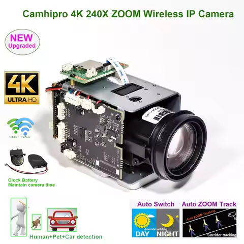 camhiPro 4K 8MP 240X Zoom WiFi Wireless IP Camera Auto IRIS P2P ONVIF IMX415 WiFi SD 256GB IP Camera