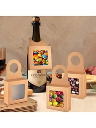 20入組牛皮紙酒瓶盒，帶窗折疊式酒盒禮盒，可裝飾空酒瓶，可用於掛繩的小盒子，可放糖果、松露、巧克力、餅乾等