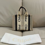 Chloe 經典 woody bag/托特包/深藍配米色/小號/95新美品