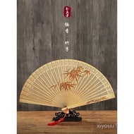 He Fan Hall Fan Stroke Style Gift Sandalwood Fan Antique Hollow Craft All Wooden Fan Folding Fan Fem