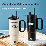 720ml Big Ceramic Tumbler Straw Tumbler Water Bottle With Straw Thermos Mug With Handle Car Office P