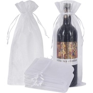 HRX Package 30pcs White Organza Wine Bags, Sheer Mesh Wine Gift Pouches Bottle Covers Dresses Drawst