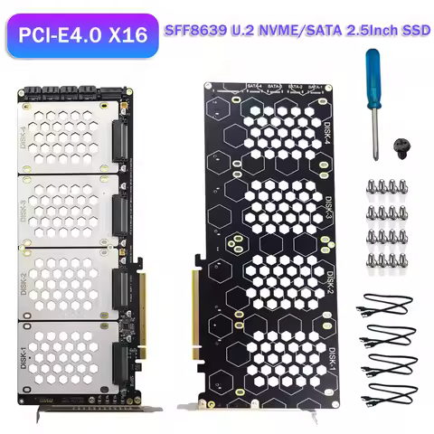 4-Port U2 NVME 2.5Inch SATA SSD Adapter Card Motherboard Support PCIe X4x4x4x4 PCIe X16 Bifurcation 