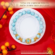 Jade Dan Tam - Larimar Bracelet 9mm 5A Mixed with Green Stone Round Charm - Water Element & Wood Ele